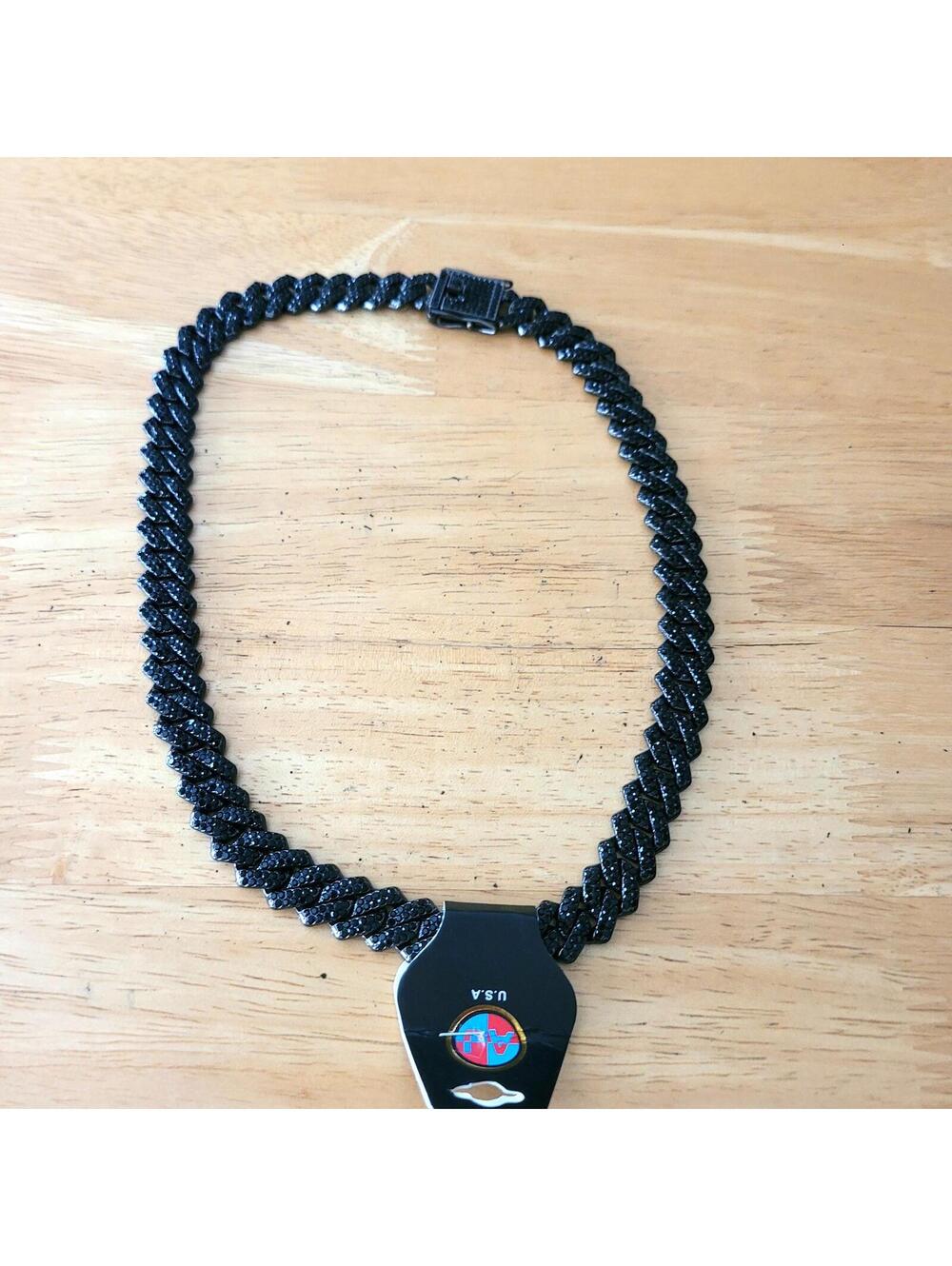 Black Cuban Link Chain Necklace with Decorative Clasp